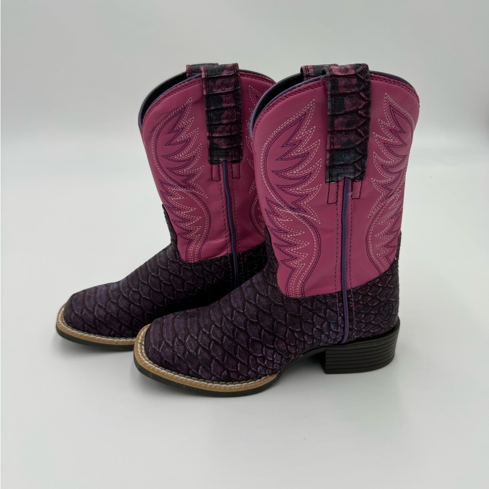 Ariat leather pink  and purple snake skin little girls cowboy boots